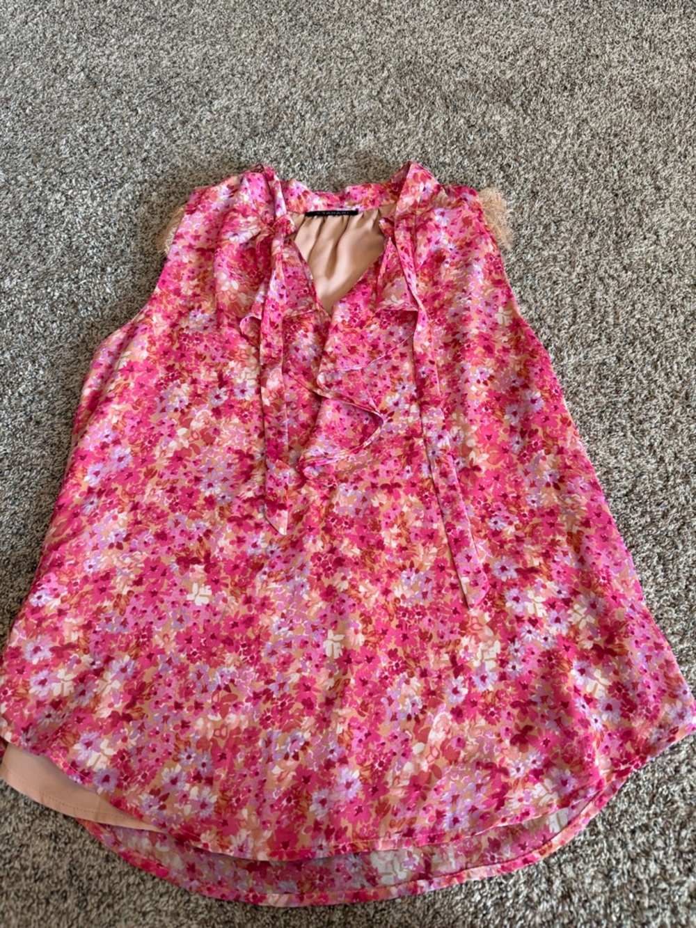 Tahari Pink Multi Floral Ruffle Tie-Neck Camisole